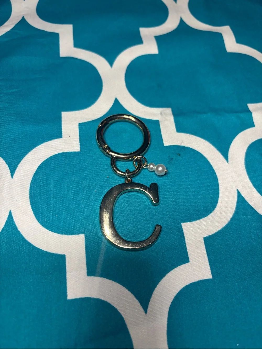 New Gold Initial 'C' Keychain with Pearl Charm Bag Charm